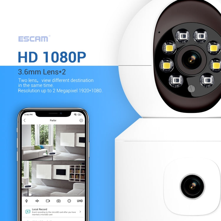 ESCAM QF010 2x2MP Dual Lens Dual Screen Surveillance WiFi Camera Support Two-way Voice & Motion Detection, QF010 ESCAM QF010 2x2MP Dual Lens Dual Screen Surveillance WiFi Camera Support Two-way Voice & Motion Detection, QF010